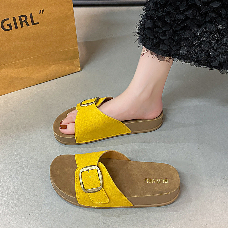 New women's birkenstock-style soft sole sandals with adjustable buckle strap - retro suede beach slippers for outdoor wear (cross-border e-commerce)