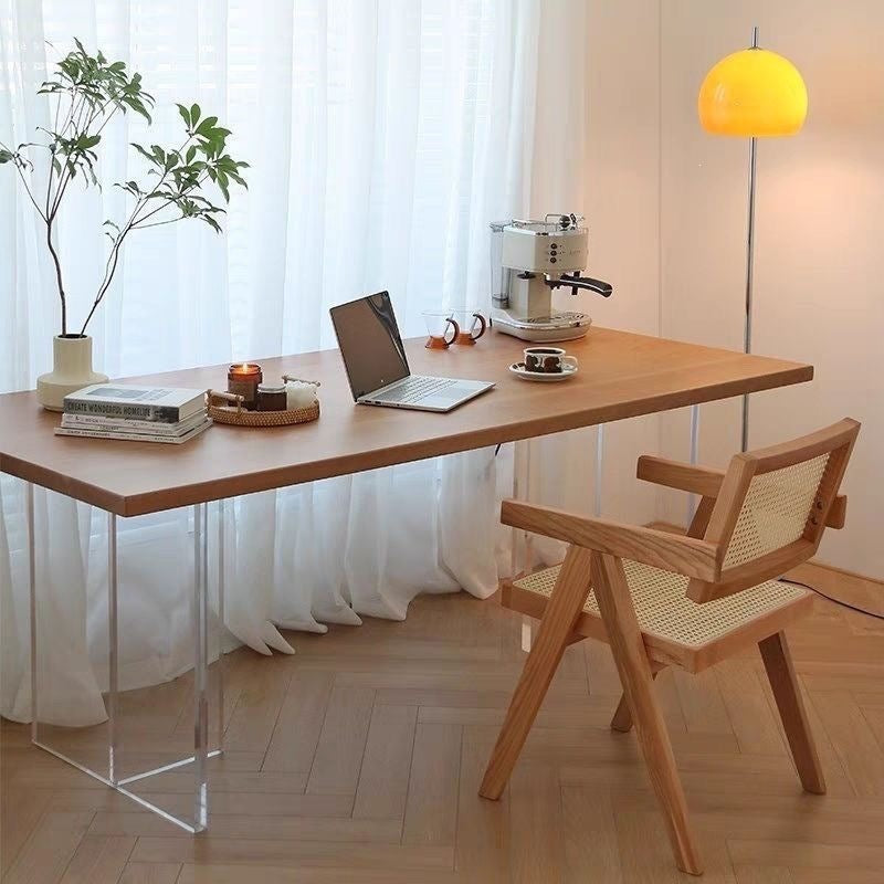Acrylic solid wood suspended dining table and chair small apartment log style living room desk computer table rectangular dining table