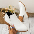 Fashionexportplus size leather boots women's boots pure colorslimming look pointed toe back zipper casualthick sole thick heel boots women's single