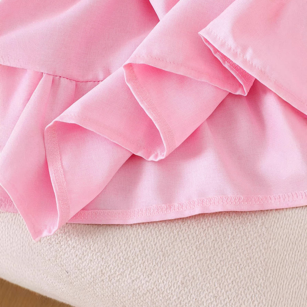 summer girls' tank top pink big bow flutter sleeve dress kids sweet sleeveless dress children's clothing in stock