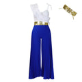 C8605 european and american style  foreign trade sexy ruffle sleeveless top wide leg pants fashion set