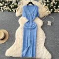 Exportelegance tweed styleretrov neck metal single breasted silmslimming lookelegant hip covering knittingdress spring