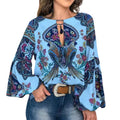 spring/summer new women's fashion: unique digital print round neck lantern sleeve blouse 5006 - large inventory available now