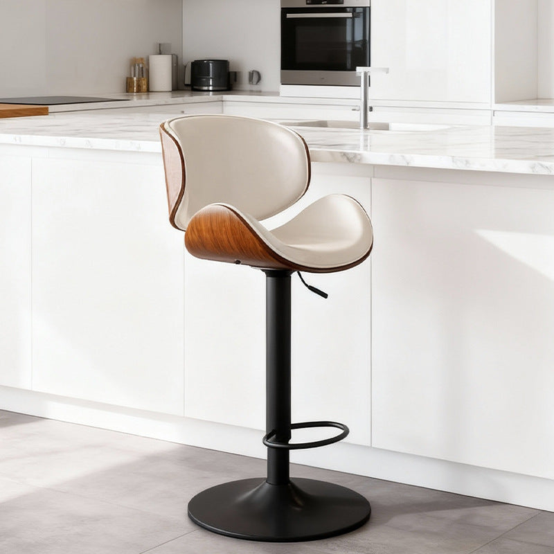 Pu leather swivel bar stool adjustable hydraulic lift dining chair front desk bar stool with backrest and footrest high chair