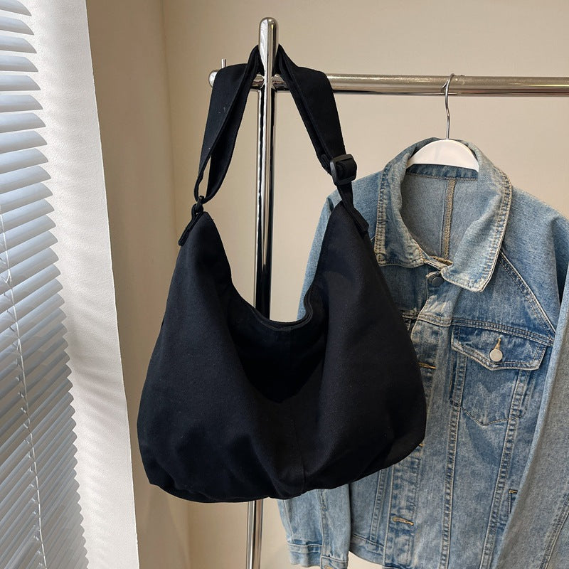 Cross-border messenger bag 2024 college student class bag Japanese solid color leisure bag women's large-capacity shoulder canvas bag