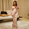 European and american style ins cross-border printed fashion women's color block loose bodycon skirt home casual v-neck long sleeve dress