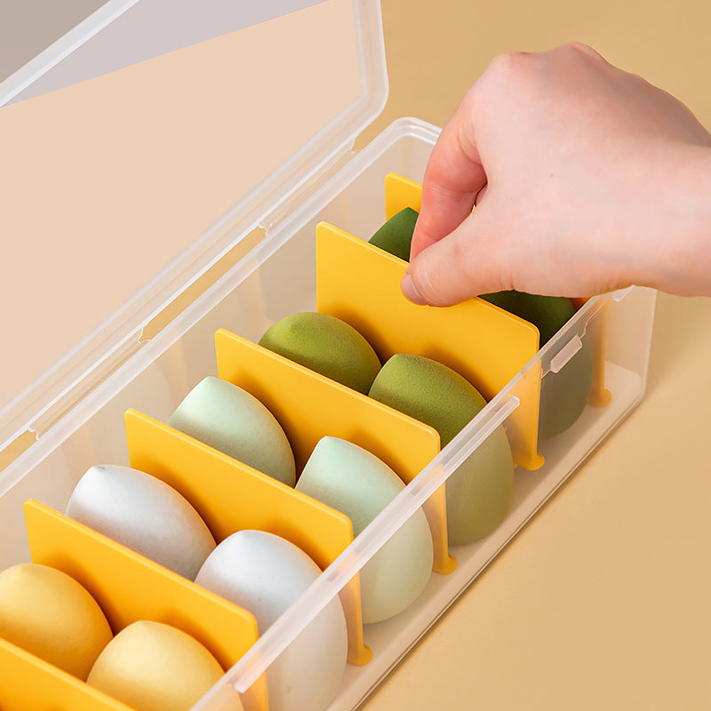 Desktop grid baffle dust lipstick storage box transparent plastic puff makeup brush cosmetic storage box with lid