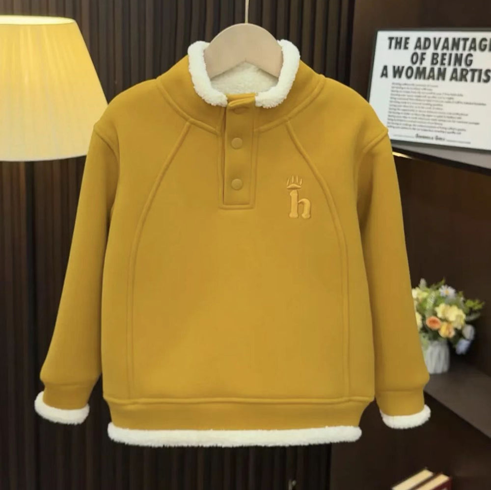 Boys' fall/winter minimalist korean style fashion fleece-lined warm sweatshirt  new arrival, mid-to-large size pullover casual top