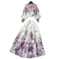 Fashion celebrity printingsuit women's vacation style stand collar lantern sleeve slimming lookshirthigh waist long skirt