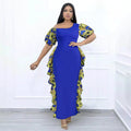 fashion african export new arrival evening dress oblique shoulder style e-commerce  women's wax cloth puff sleeve long skirt