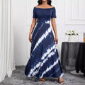 European and american cross-border chic women's clothing:  summer new one-shoulder blue and white twill print fashion dress