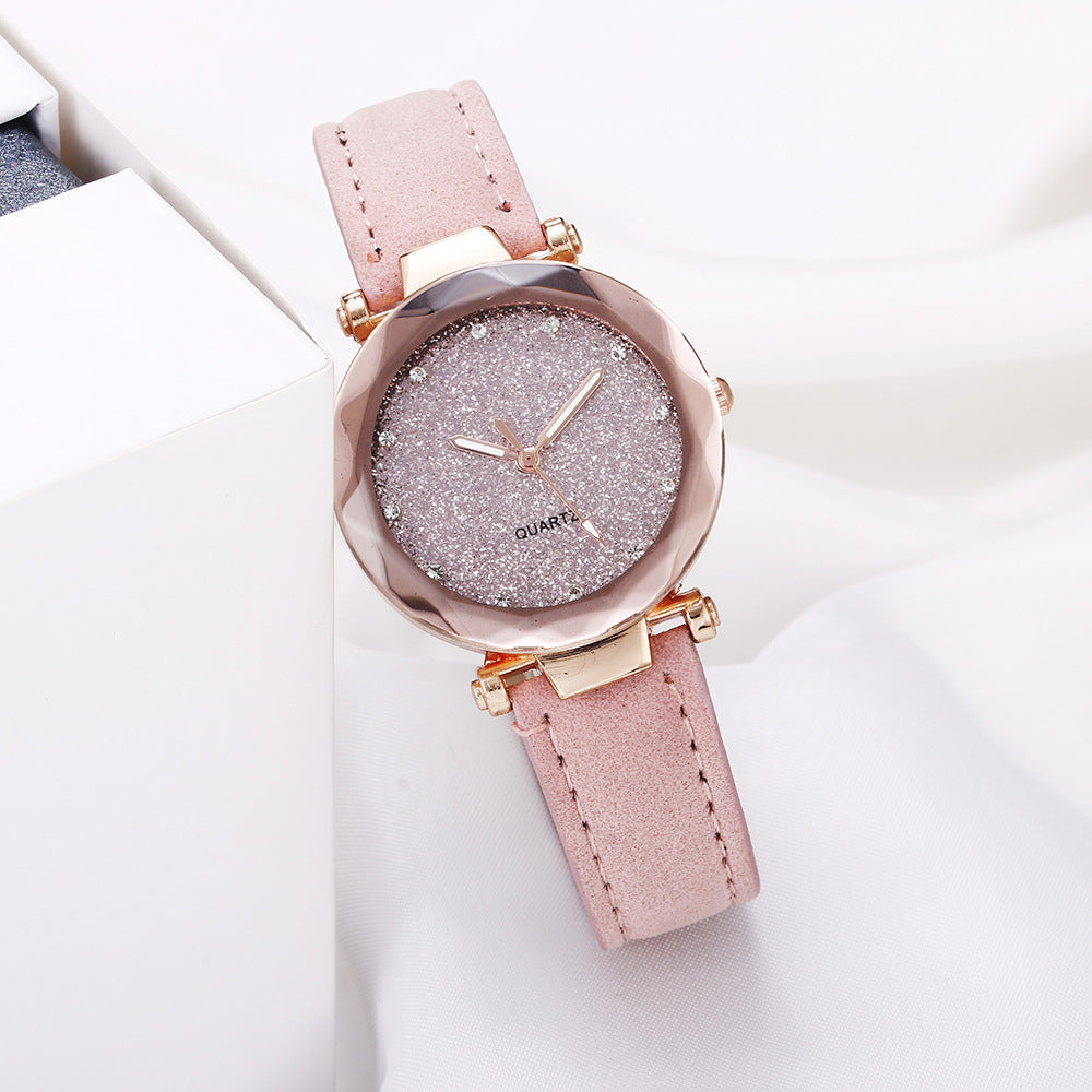 New arrival starry sky watch for women live broadcast women's fashioncasual watch rhinestone frosted leather belt watch thin model