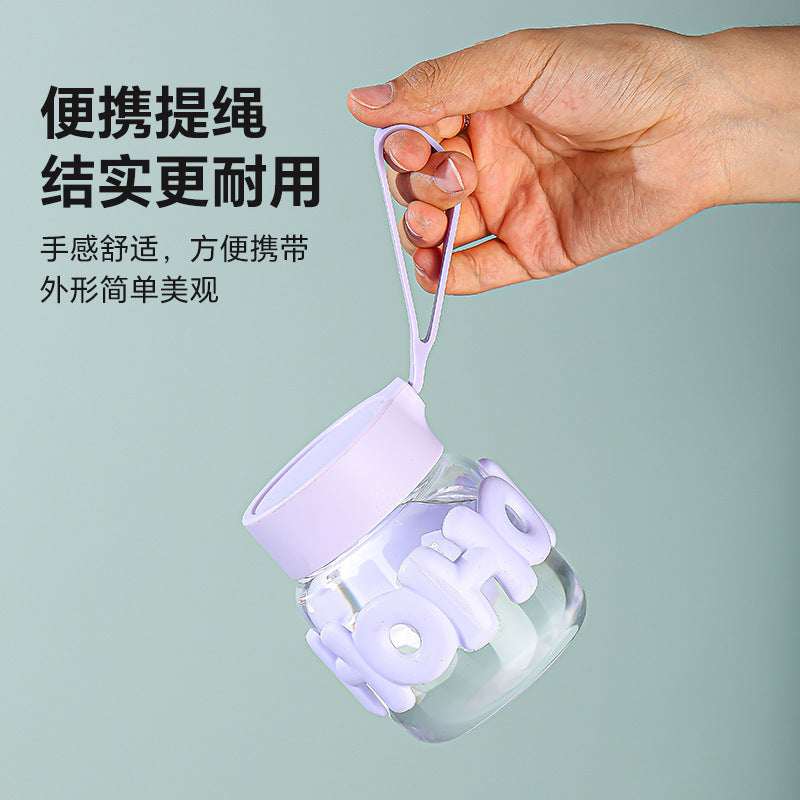 Dropshipping & free shipping: trendy "pang pang" cup with handle - creative letter glass mug with lid - high-value gift cup for women