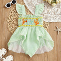Baby girl cute ocean-themed ruffle plaid patchwork mesh romper dress