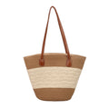 Large capacity straw woven bag women's new patchwork striped handbag fashionable knitted bag high-end tote beach bag