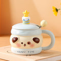 New cartoon cute pet high-value ceramic mug with lid, color glaze craftsmanship, for home and office use - wholesale