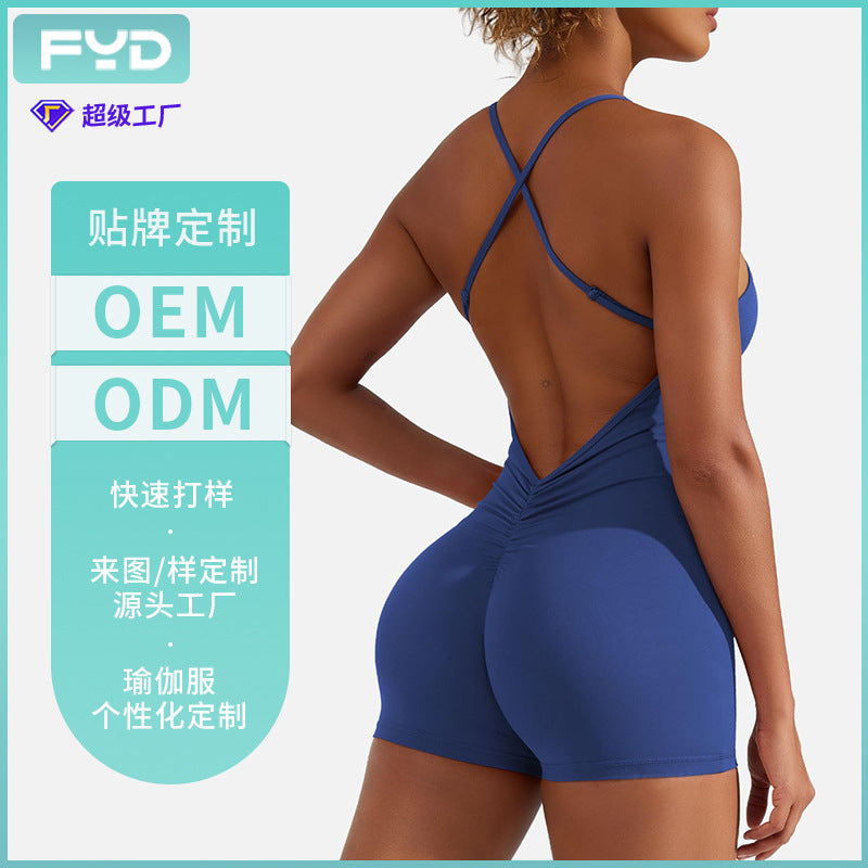 European and american sexy backless bodysuit yoga suit women's elastic tight sports running yoga jumpsuit customization