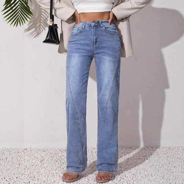 Foreign trade jeans elastic fashion loose straight thin American high street drape light blue style trousers