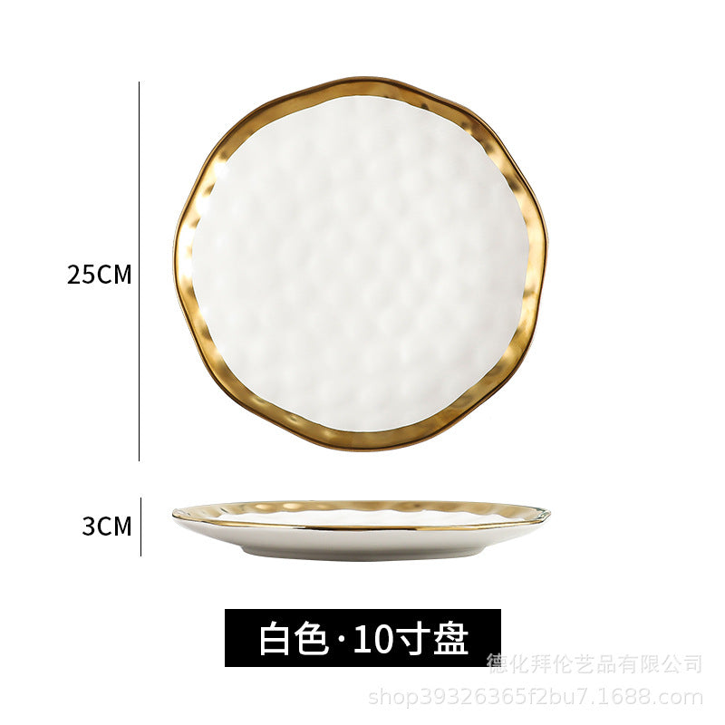 New arrival high-end gold-plated edge western steak plate matte ceramic bowl plate set combination large hat bowl wholesale