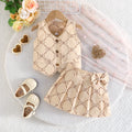 new girls' retro bowknot all-over print vest and pleated skirt two-piece set