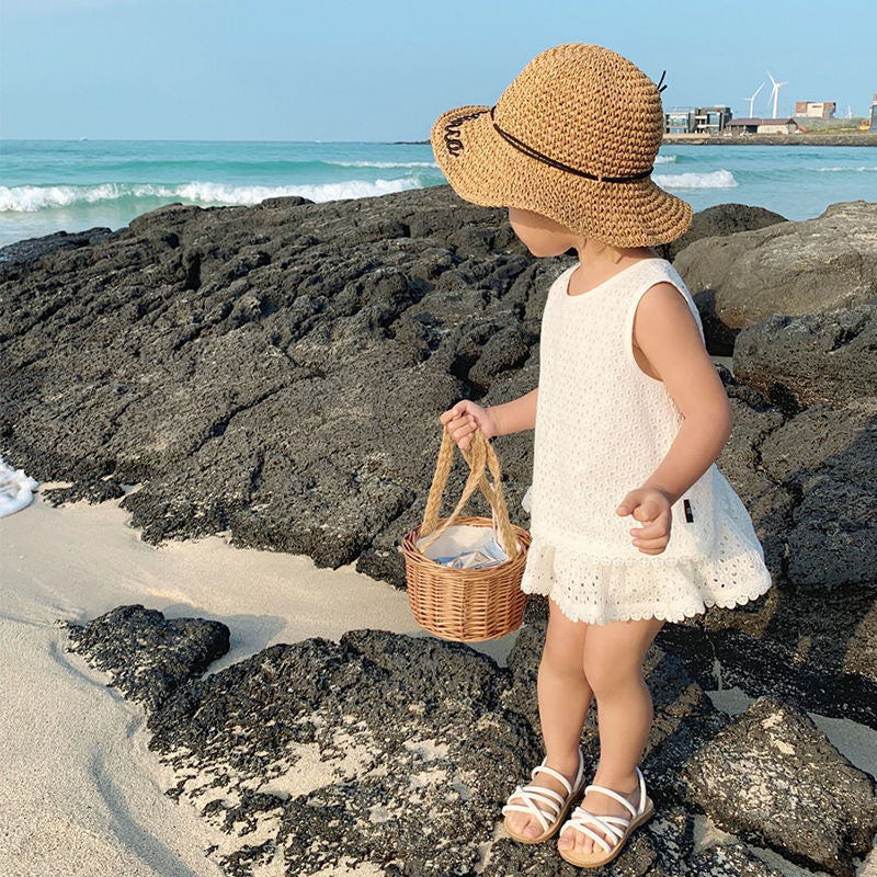 Girls' hollow-out tank top and skirt set - summer kids' open-back two-piece outfit - breathable, casual, and versatile