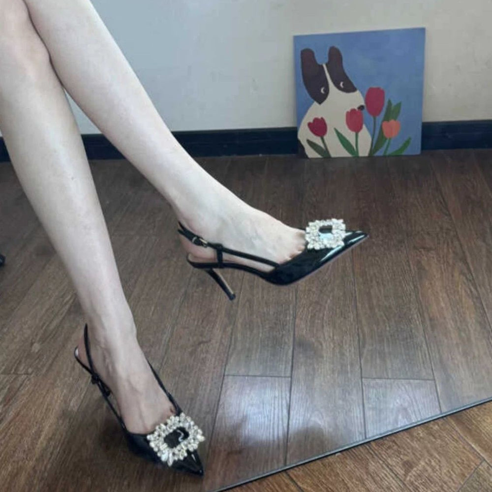 Black pure desire high heels women's stilettos 2025new arrivalpopularwork clothing women's shoes rhinestone pointed toe frenchelegantflats