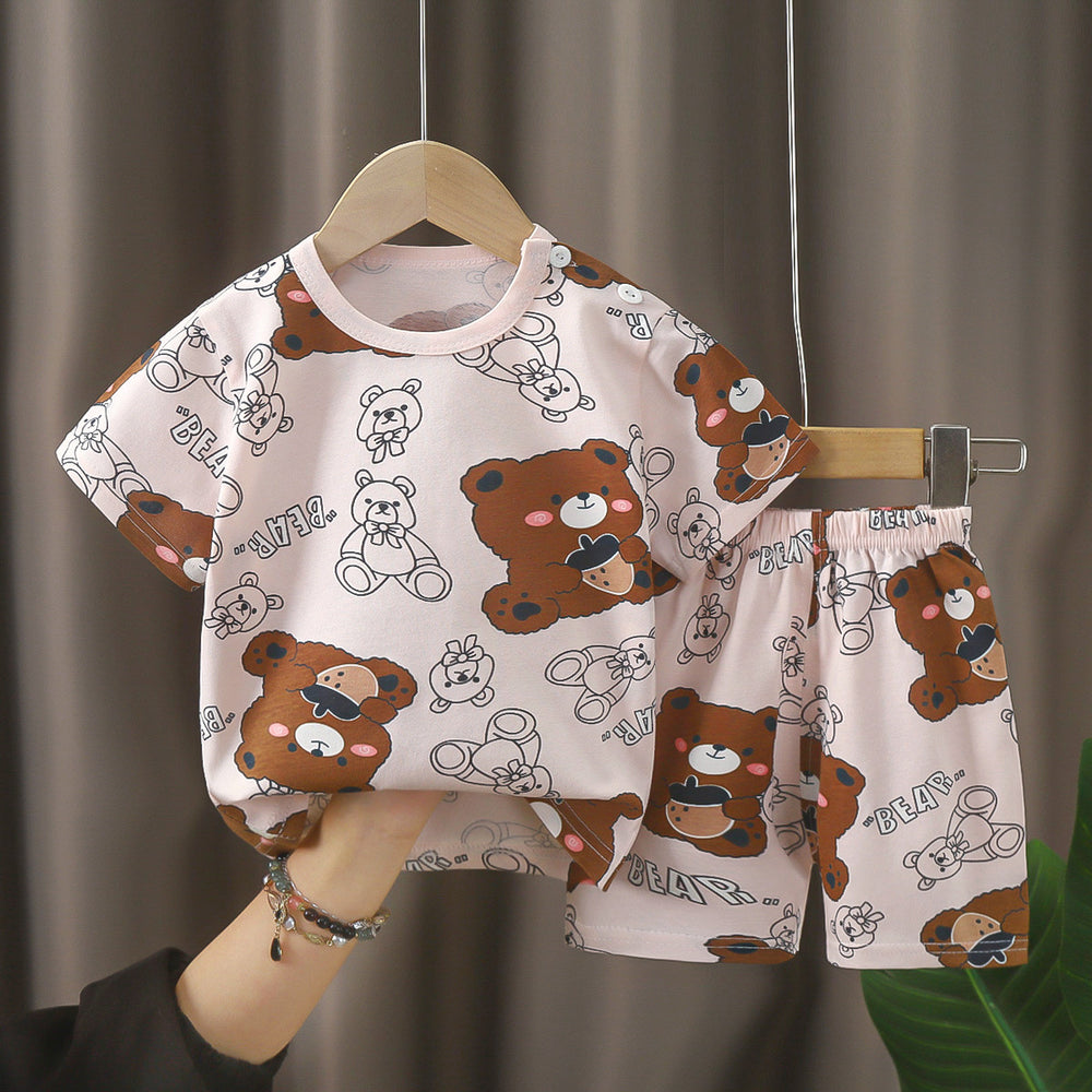 Summer children's clothing set: pure cotton t-shirt & underwear for boys and girls, baby & infant short-sleeve tee and shorts - dropshipping available