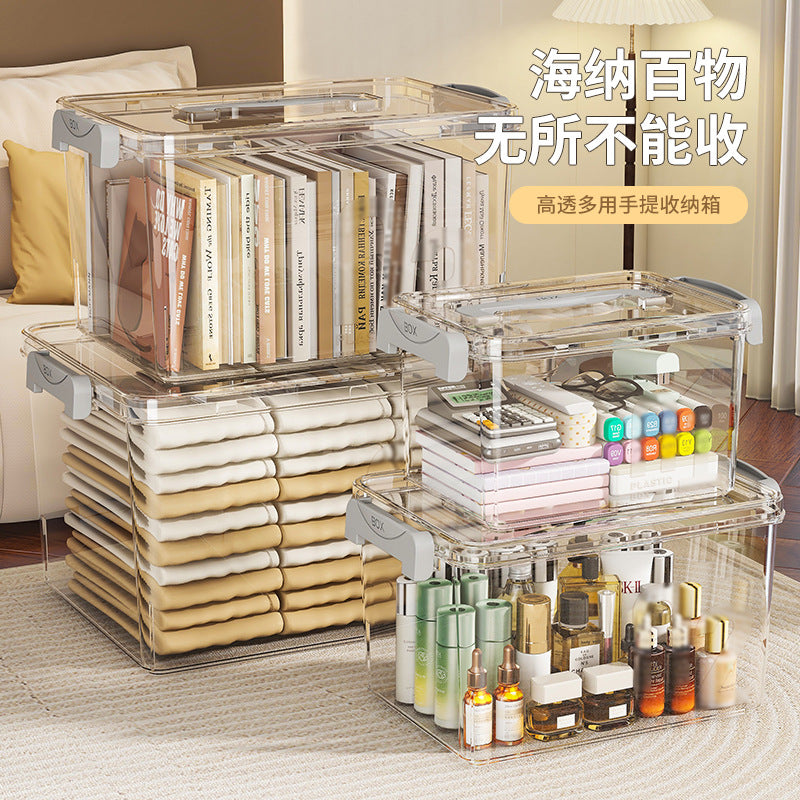 Customizable color Cross-border transparent storage box PET household moving sundries Bedside storage box Thickened storage box