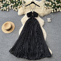 French polka dot suspender sexy backless dress women's korean style black v neck waist slimming look long skirt classy sense