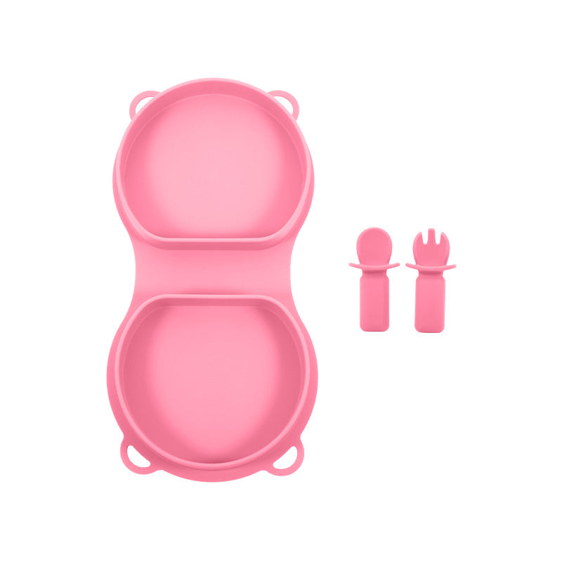 New Food Grade Silicone Toddler Plate Fork and Spoon Set Travel Silicone Baby Feeding Folding Lunch Box Set
