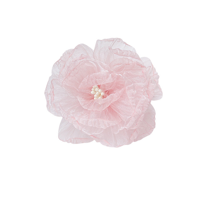Small fresh organza flower hairpin side clip side back of head hairpin super fairy vacation style green forest style headwear