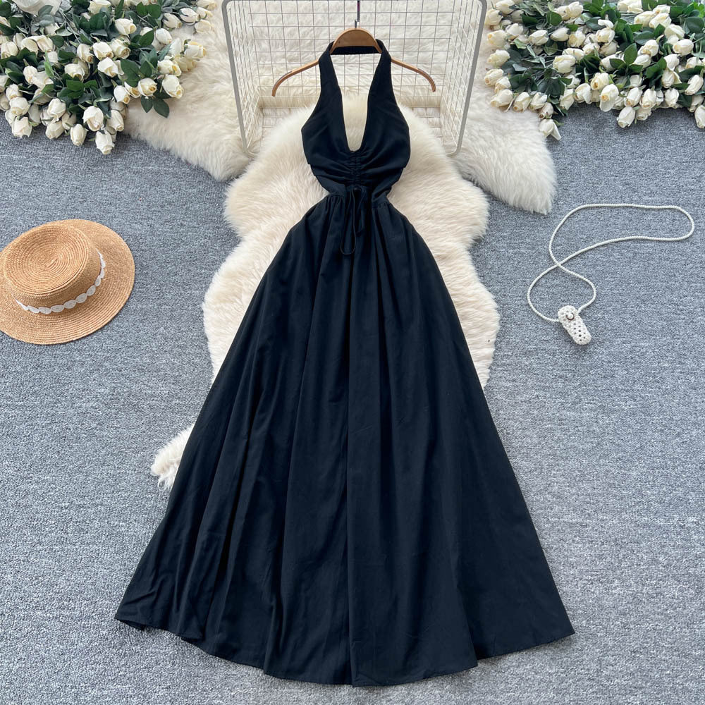 Accessible luxuryniche stylehalterdress women's summersexybacklessv necktie backwaist slimming lookholiday style long skirt