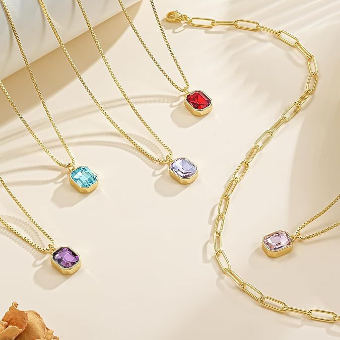 december birthstone double-layered necklace for women rectangular pendant december birthstone 18k real gold plating