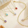 december birthstone double-layered necklace for women rectangular pendant december birthstone 18k real gold plating