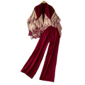 High-end elegant half-high neck sweater + printed knit shawl cardigan + high-waisted slimming pants three-piece set