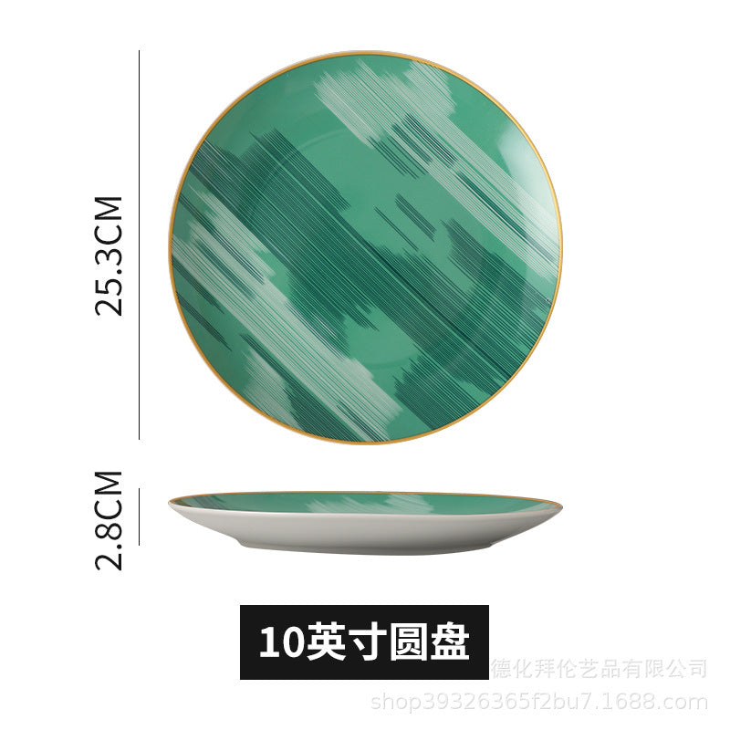 European-style popular casual ceramic dessert plate, dessert plate, household afternoon tea special cake plate, fruit plate skewer plate