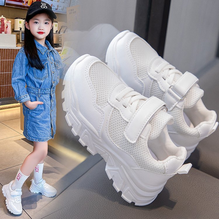 2024 new spring and summer girls' students' 61 children's mesh casual sports shoes boys' white breathable running shoes