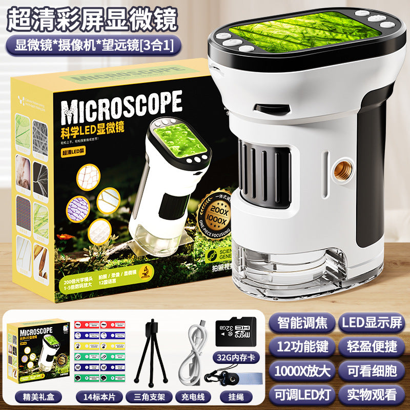 Smart digital electronic microscope - portable display, high-definition, for cell & mite viewing - educational toy for elementary school students & children