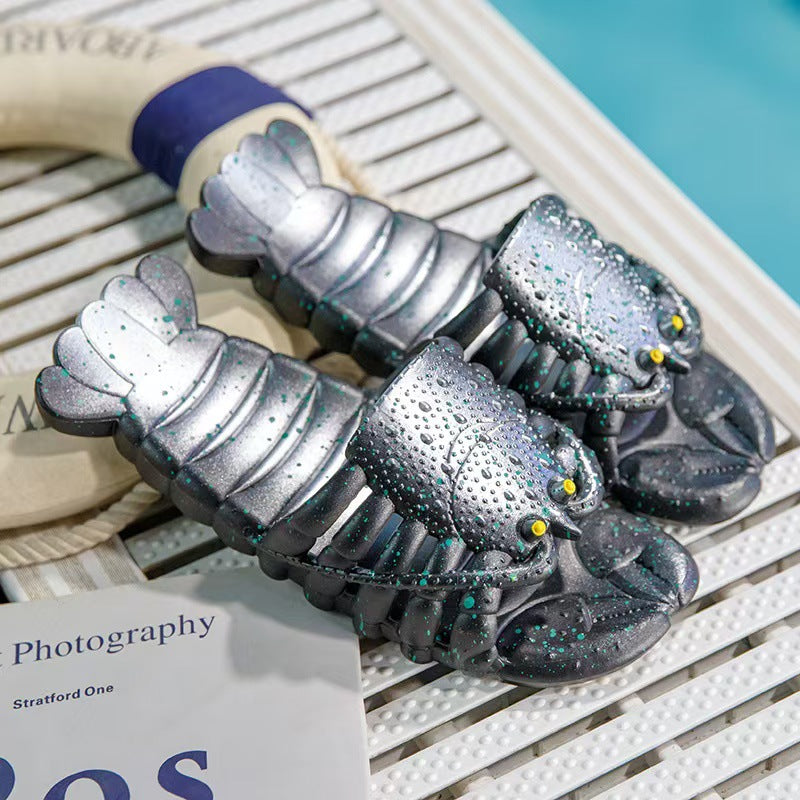 2025 new metallic crayfish beach slippers - creative parent-child flip-flops, unique non-slip slides wholesale