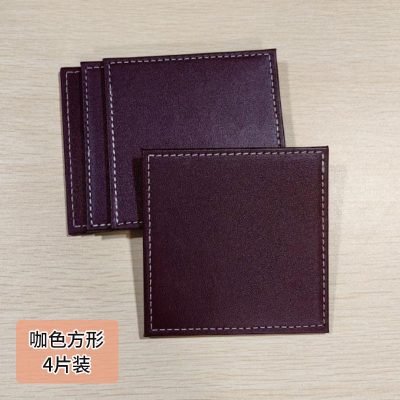 Solid color PU exquisite leather coaster creative furniture hotel waterproof and thermal insulation coffee mat teacup mat can be printed LOGO