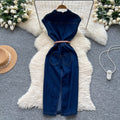 French chic, minimalist polo collar denim dress with metal buckle detail: sleeveless, fitted, bodycon midi dress
