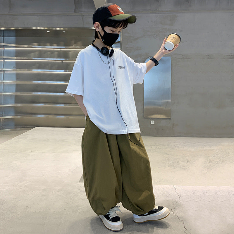 Boys' summer short-sleeve outfit: new  styles for mid-to-large children. summer boys' sporty, edgy, stylish, and trendy cool