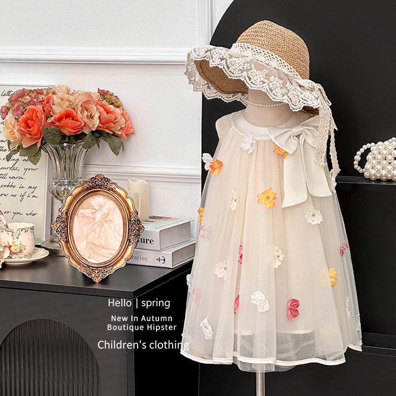 Girls' dress  summer new arrival: ethereal and chic princess dress with flowing tulle - perfect for first birthday celebrations