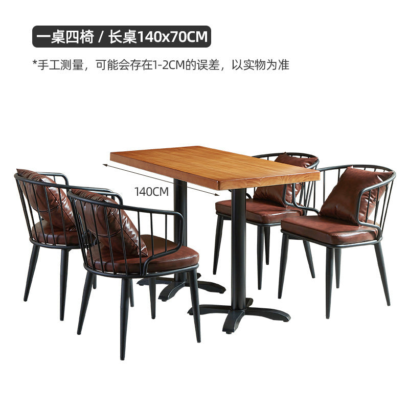 American wrought iron solid wood dining table and chairs combination industrial style Internet celebrity restaurant barbecue shop music bar bistro table