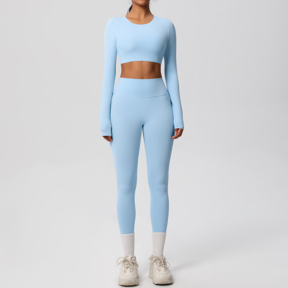 New arrival: european and american style solid color double-sided brushed breathable compression yoga set - 8 piece activewear set for running and fitness