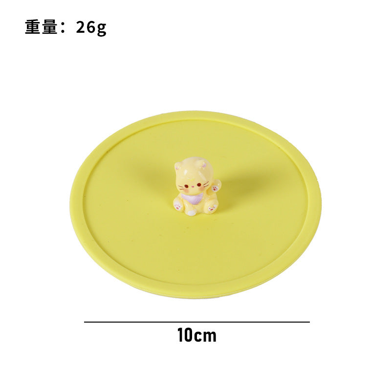 Silicone cup lid - food grade, cartoon design, creative, dustproof, leak-proof tea cup/water cup lid - multi-purpose sealed fresh-keeping lid