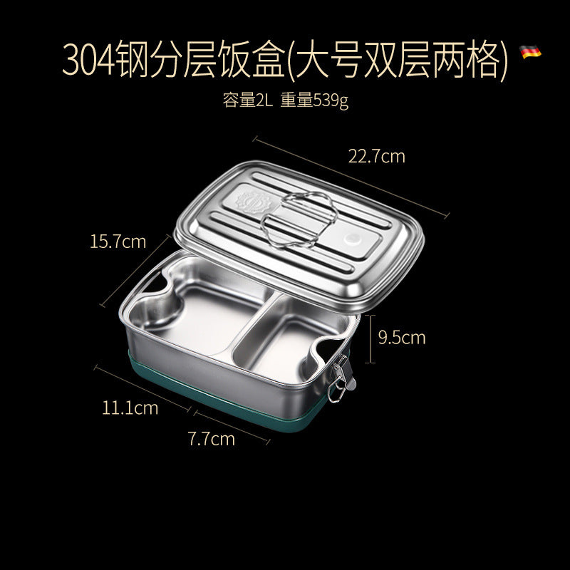 304 stainless steel heatable lunch box, kitchen sealed refrigerator storage crisper, silicone double-layer grid bento box