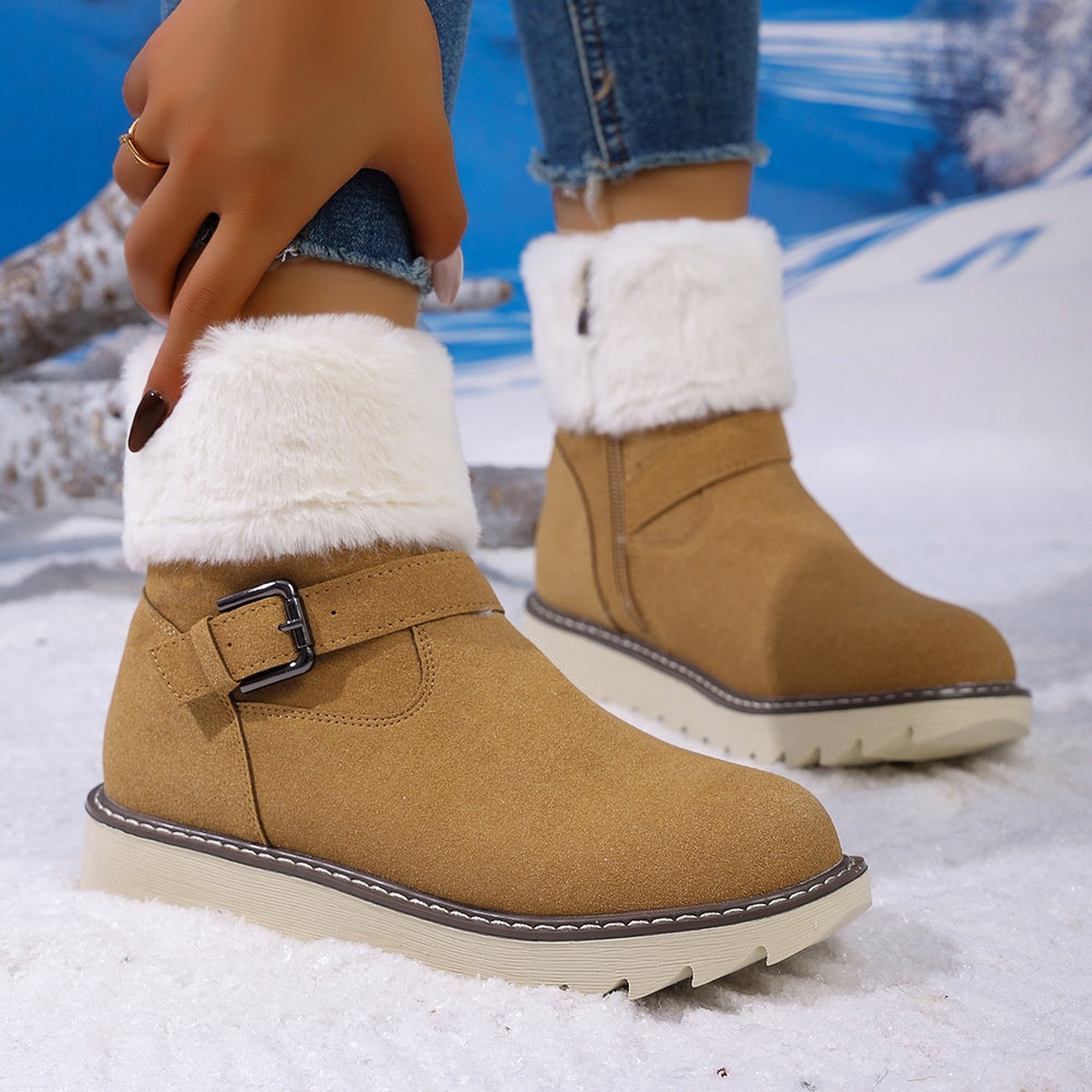 Cotton shoes fleece-linedheattechwinter snow boots women's belt buckle new style side zipper large size wholesale