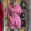 European and american cross-border women's fashion  summer new arrival: elegant sweet loose pink short-sleeve shirt and high-waisted shorts set