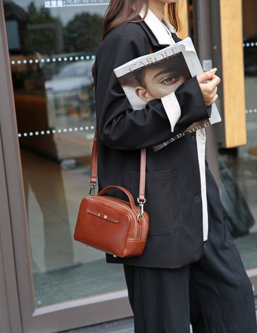 Genuine leather crossbody bag - 2024 spring/summer versatile fashion handbag - fresh & chic top grain cowhide premium small square bag